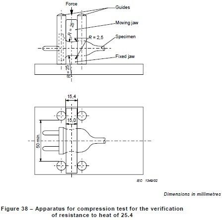 IEC60884-1 조항 24.19는 38 열저항성 압축시험기를 그림으로 나타냅니다